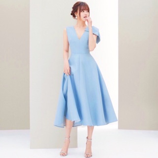 Đầm dự tiệc, váy midi, váy dạo phố xanh form dài nơ vai (kèm hình thật)