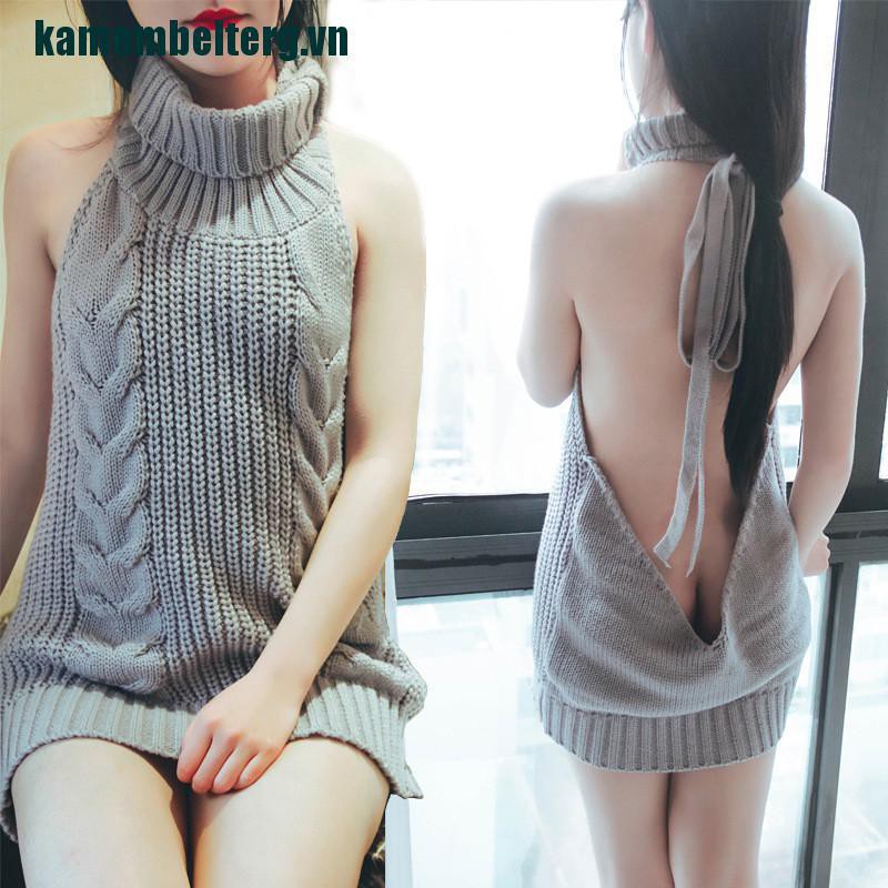 Áo Sweater Dệt Kim Sát Nách Hở Lưng Hóa Trang Anime Cho Nữ