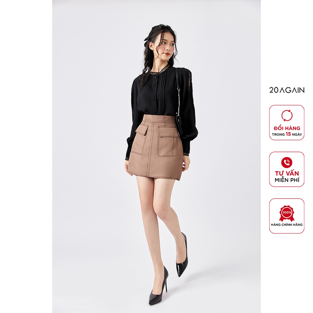Áo sơ mi nữ dài tay cổ tròn 20AGAIN, trẻ trung thanh lịch ASA1822