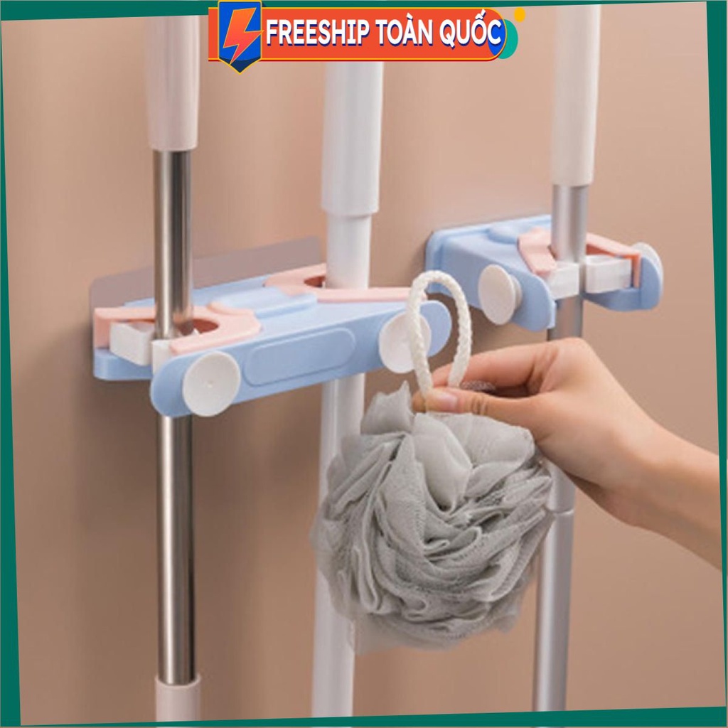Móc dán tường đôi kẹp giữ cây lau nhà, treo chổi đa năng nhiều màu sắc, sang trọng