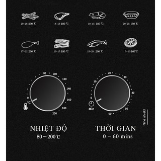 Nồi chiên không dầu Nine Shield 8L khoang kính, có lưỡi đảo - Bảo hành 12 tháng