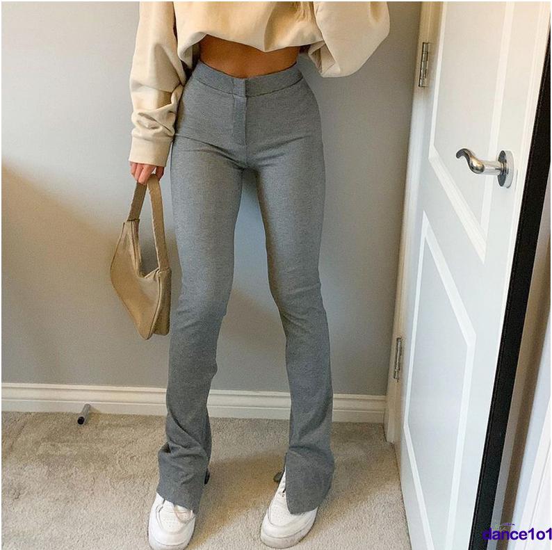 Quần dài nữ xẻ ống màu trơn thời trang phong cách Hàn Quốc