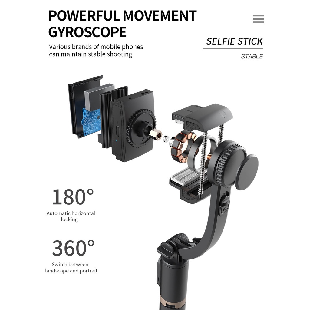 Tay Cầm Chống Rung Điện Tử Gimbal Q08 Có Bluetooth - Gimbal Điện Thoại Chống Rung - Có Chân Đỡ Tự Đứng