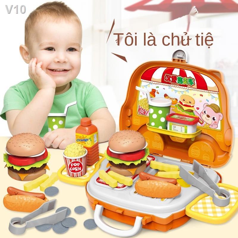 ▦△Đồ chơi trẻ em nhà bếp bộ ăn kẹo kem vali mô phỏng bánh burger thịt nướng xe bán hàng