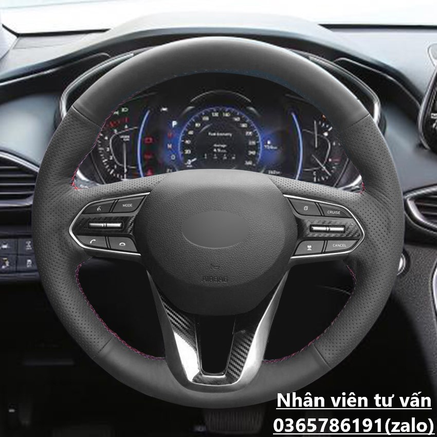 Bọc vô lăng khâu tay Hyundai Santafe các đời 2013-2018 bằng da Nappa cao cấp, khách hàng tự khâu tại nhà rất đơn giản