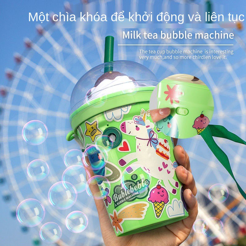 Douyin cùng kiểu dáng của người nổi tiếng mạng full cup girl tim trà sữa máy thổi bong bóng tự động trẻ em đồ chơi