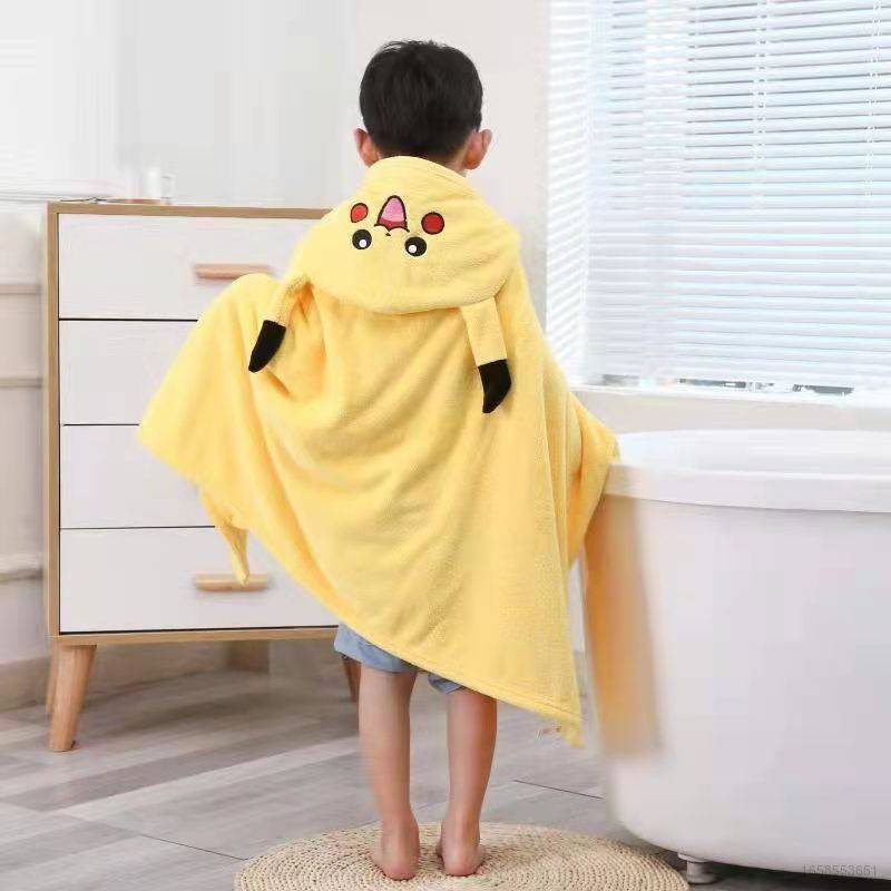 Khăn Choàng Tắm Bằng Vải Nhung San Hô Thoáng Khí Thấm Hút Thoáng Khí In Hoạt Hình Khủng Long Pikachu Đáng Yêu Cho Bé