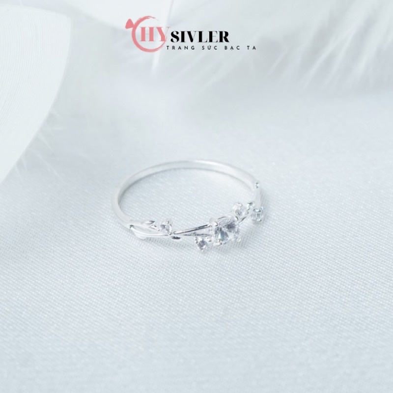 Nhẫn bạc hoa hồng hoa cỏ đính đá nhẫn nữ xinh xắn bạc 925 có size nhỏ CHY SILVER