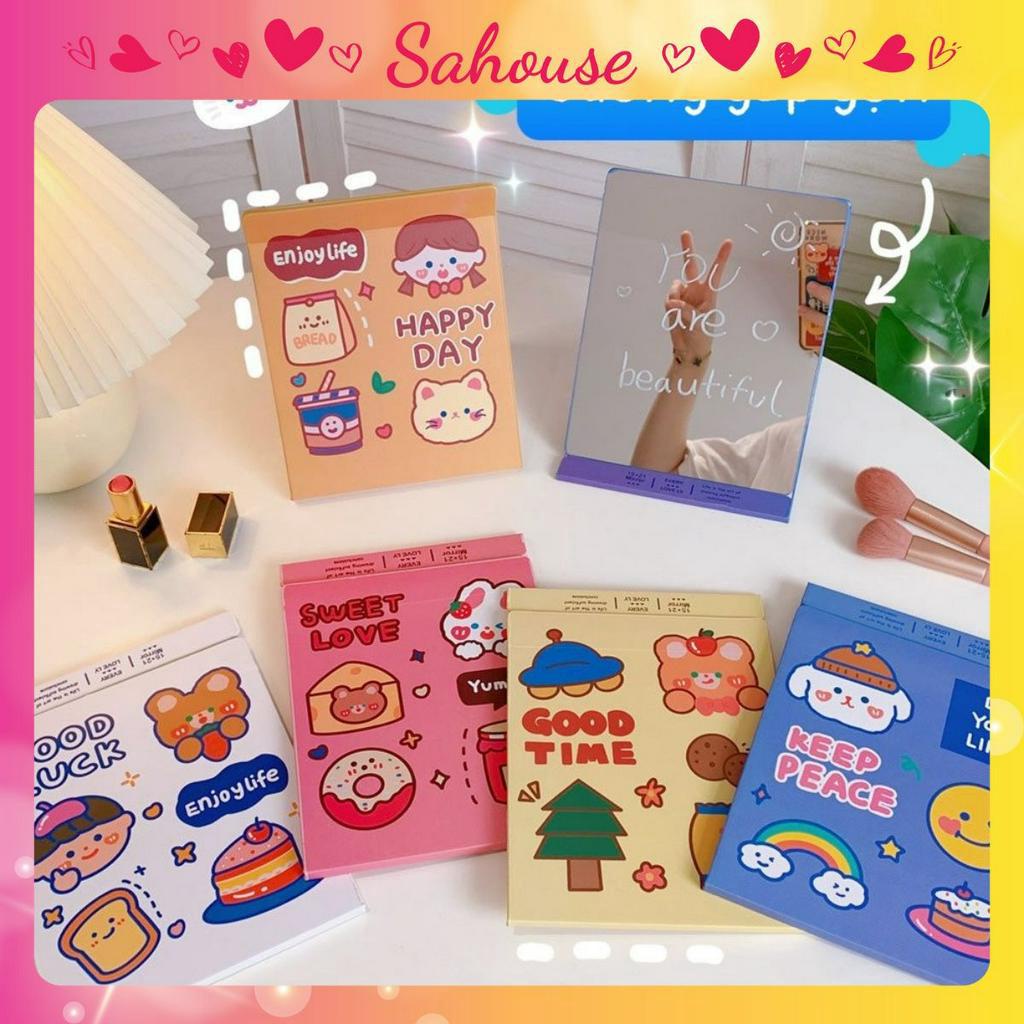 Gương để bàn trang điểm gấp gọn full viền da PU SH119