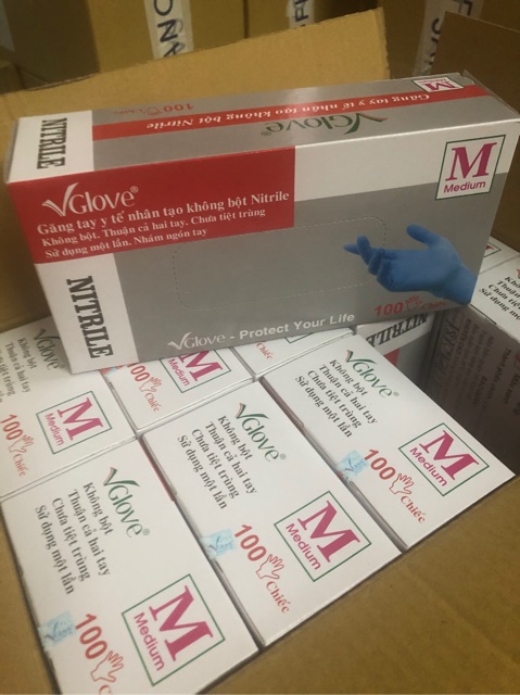 Thùng 10 hộp Găng tay vglove nitrile không bột hộp 100 c