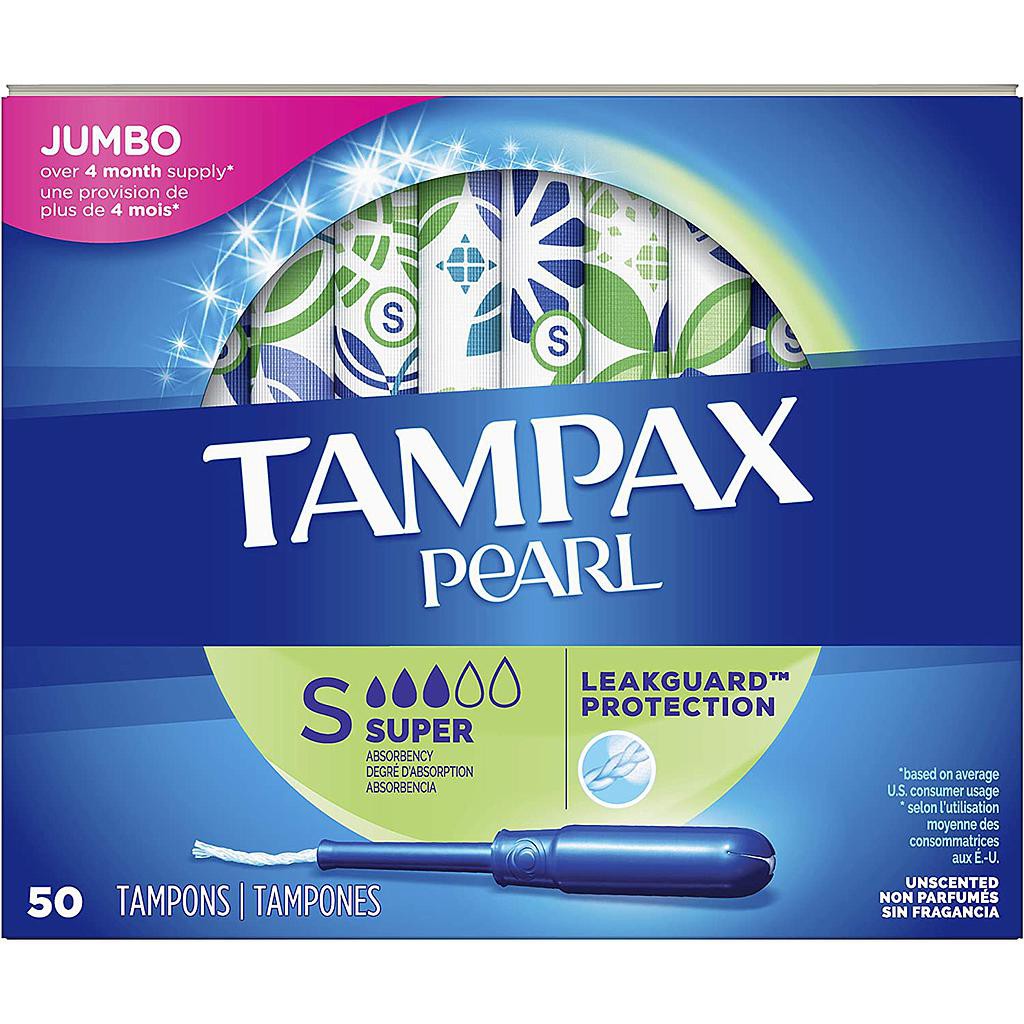 Băng vệ sinh dạng ống Tampons siêu thấm không mùi Tampax Pearl Super Hộp 50 miếng