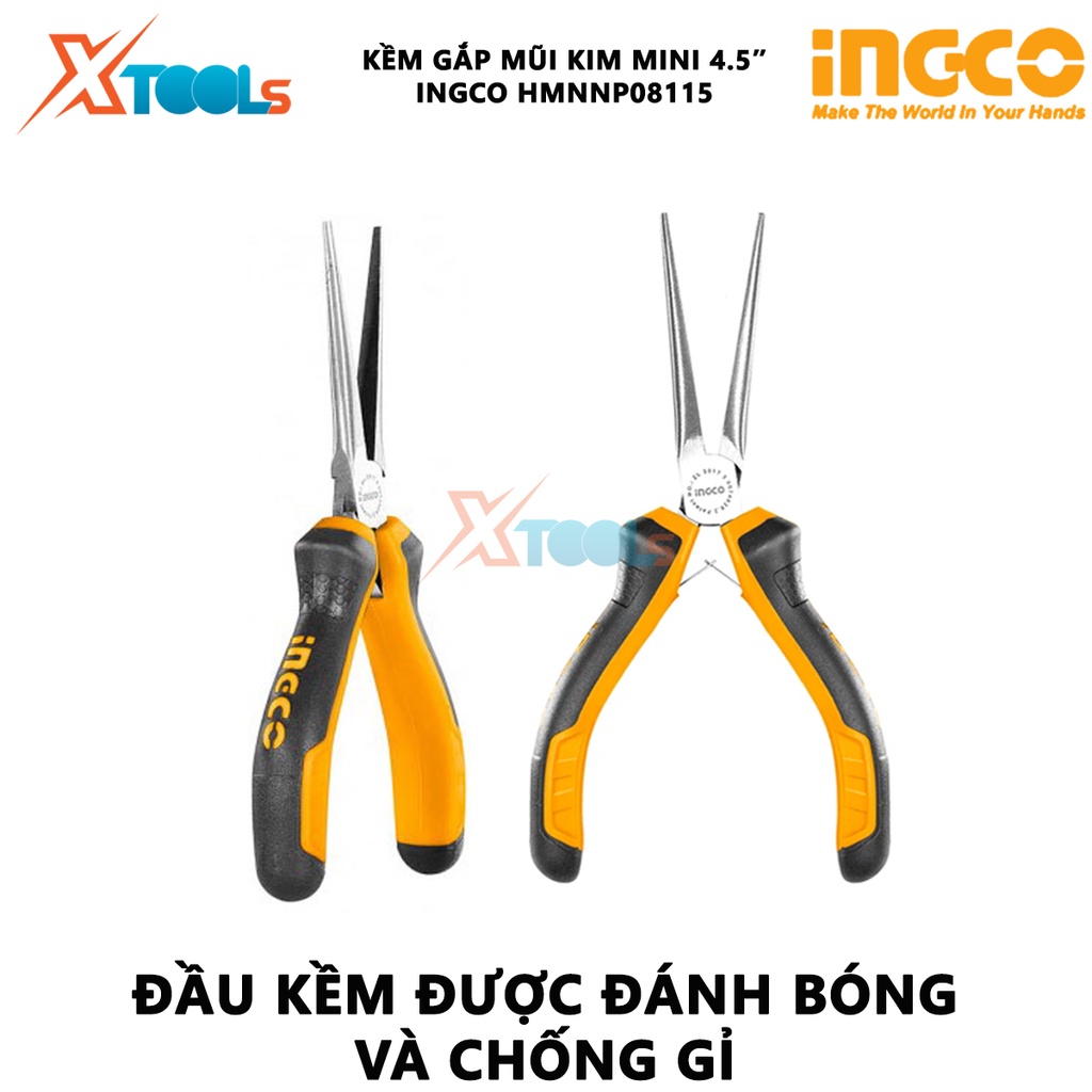 Kìm gắp mũi kim mini INGCO HMNNP08115 | Kềm cắt mũi kim mini Kích thước 4.5&quot;/ 115mm Đầu kềm được đánh bóng và chống gỉ ắ