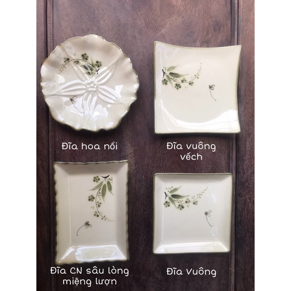 Set bát đĩa sứ Bát Tràng 30 sản phẩm cao cấp  - hoa văn hoa đào chuồn chuồn