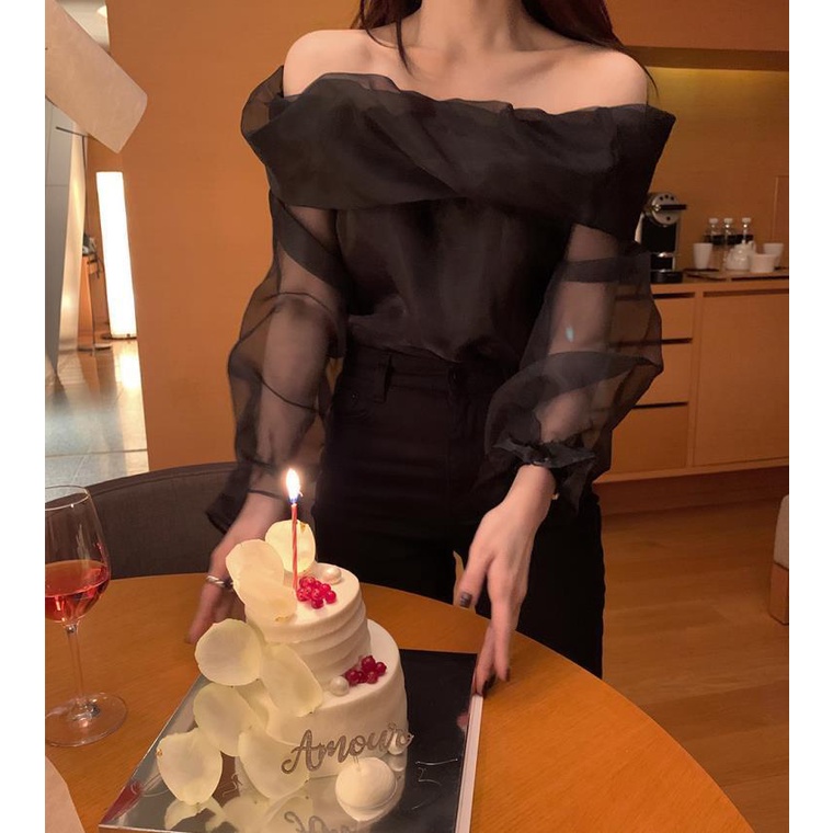 Áo Sơ Mi Chiffon Mỏng Tay Dài Cổ Trễ Vai Chống Nắng Phong Cách Thanh Lịch Dành Cho Nữ