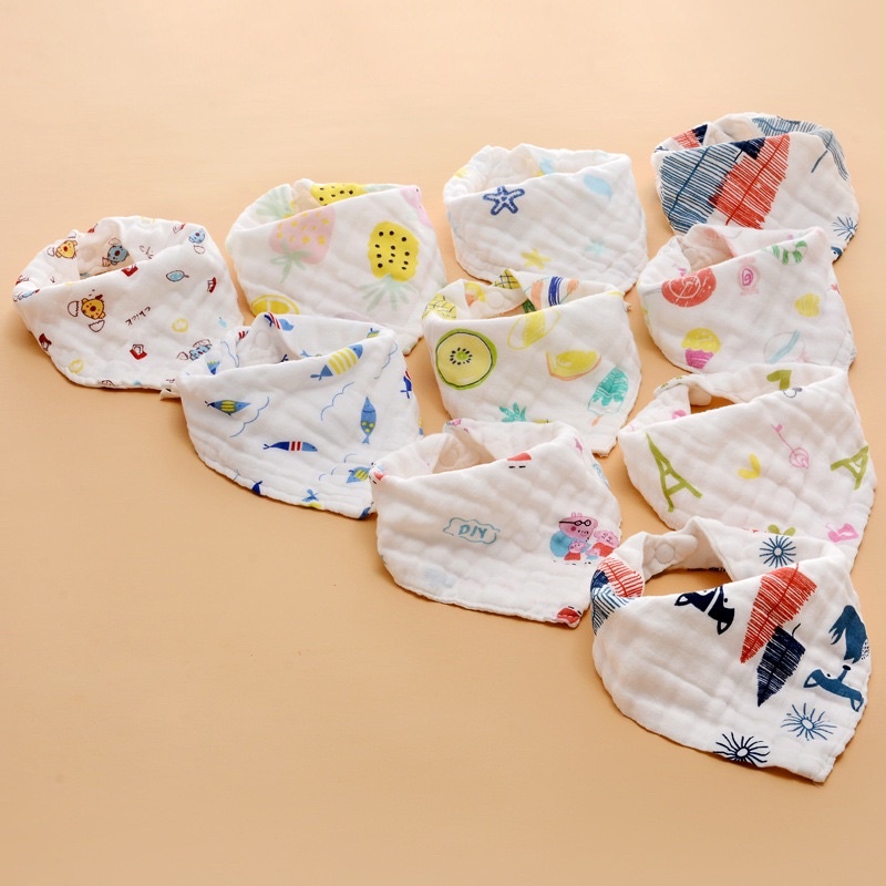 Khăn yếm tam giác cho bé, yếm tam giác xô 6 lớp Organic siêu mềm có 2 cúc bấm