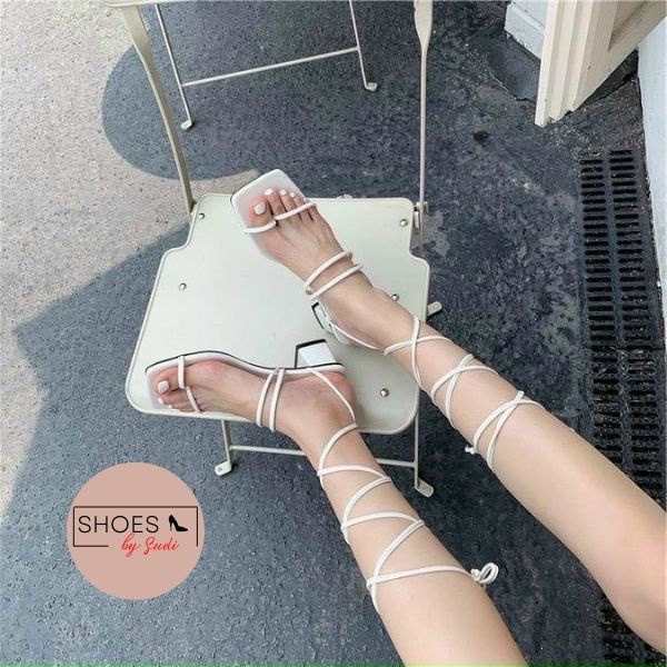 Sandal xỏ ngón nữ cao 5p chiến binh cột dây SUDI SHOES N37-BAFhot trend năng động cá tính với 2 màu trắng đen dễ phối đồ