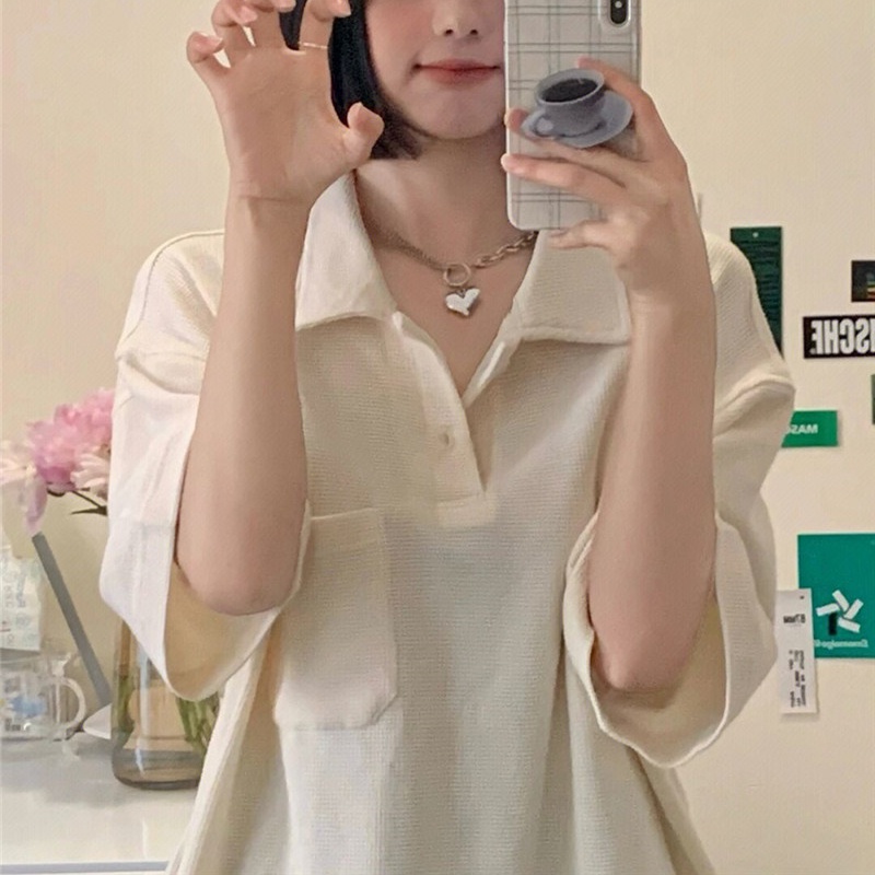 Áo thun SUXI ngắn tay dáng rộng màu trơn đơn giản thời trang hè cho nữ