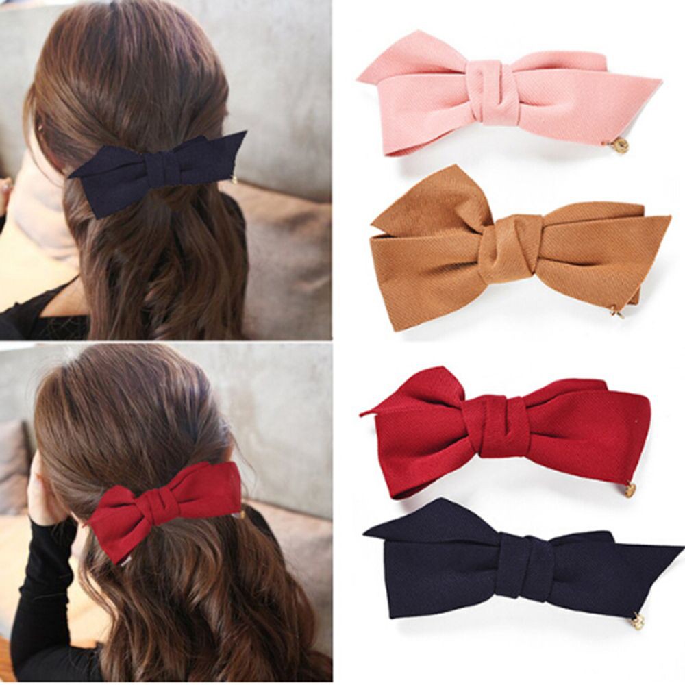 Kẹp tóc nơ bản to màu trơn dễ thương cho bạn gái