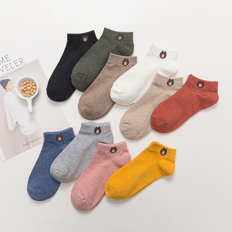 Set 10 Đôi Tất Hình Gấu Cute Kèm Túi Rút