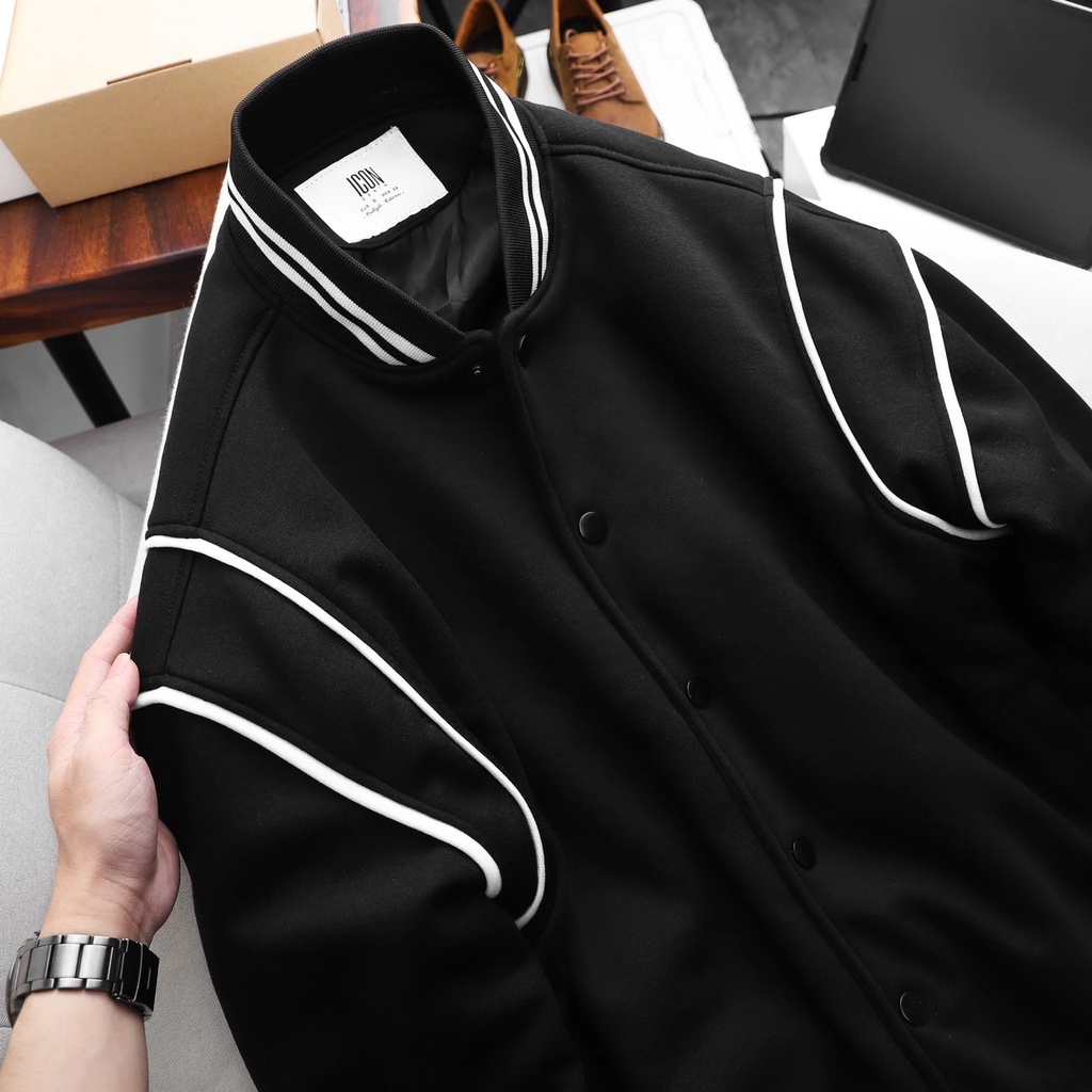 Áo Khoác da lộn bomber form rộng 2 lớp, phối màu siêu thời trang, Áo Khoác Dù Unisex Nam Nữ