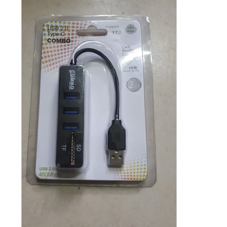 Hub USB 3 Cổng Kèm 2 Khe Đọc Thẻ Nhớ Micro và SD(Tặng kèm móc khoá)