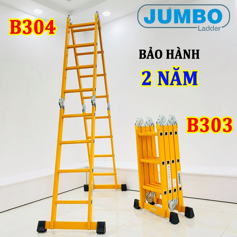 Thang nhôm gấp 4 đoạn JUMBO B303 & B304 (BẢO HÀNH 2 NĂM)