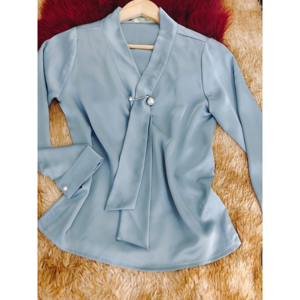 Áo Sơ Mi Nữ Tay Dài Satin Lụa Cổ Cách Điệu (Kèm Ảnh Thật Và Clip) | BigBuy360 - bigbuy360.vn
