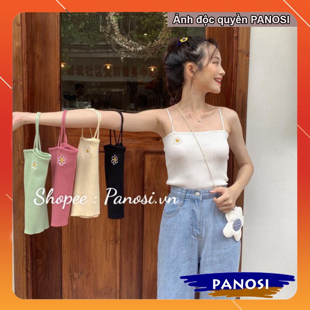 Áo Croptop 2 Dây hoa, áo 2 dây ôm thêu hoa cúc Dáng Ôm Chất Thun Mịn Bozip A340