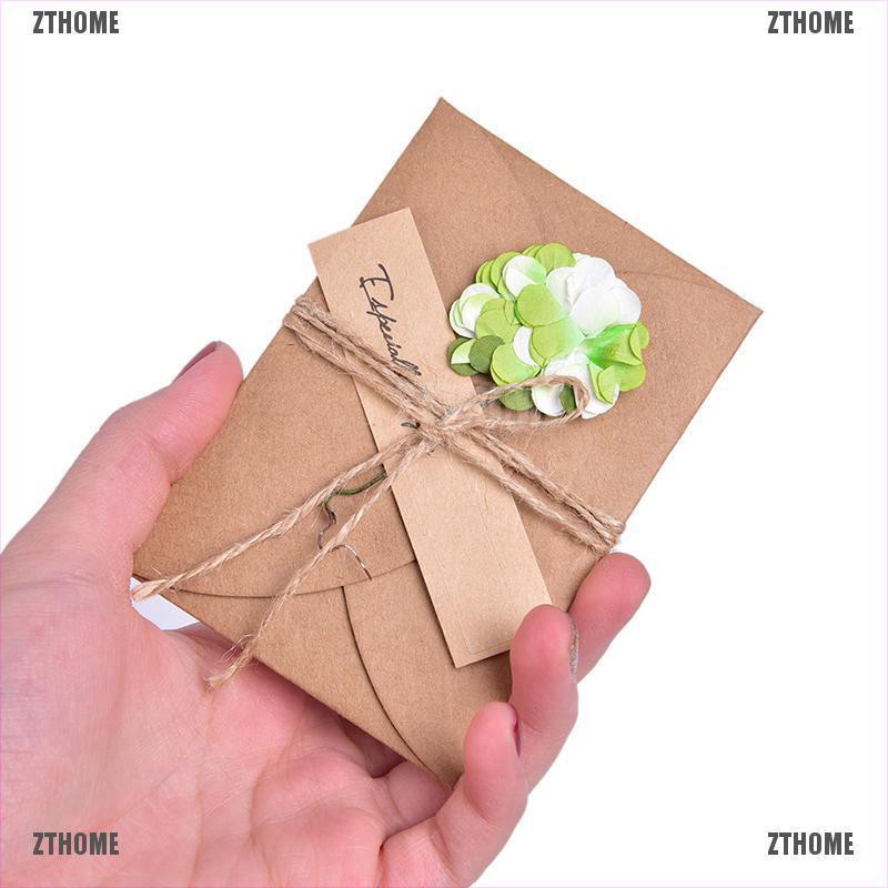 ZTHOME 10pcs Flower Retro DIY Kraft Paper Invitation Greeting Card Envelope Handmade