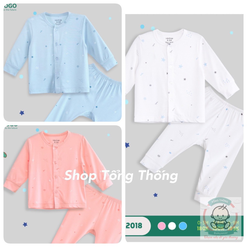 Bộ Uala Rogo Bamboo mềm mịn cao cấp thấm hút tốt dài tay sơ sinh cài giữa họa tiết viền mớii cho bé 2018 2051 2032