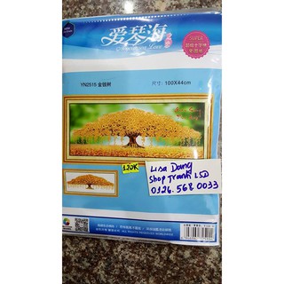 Tranh thêu CÂY TIỀN VÀNG ( chưa thêu- tranh d)100x44cm