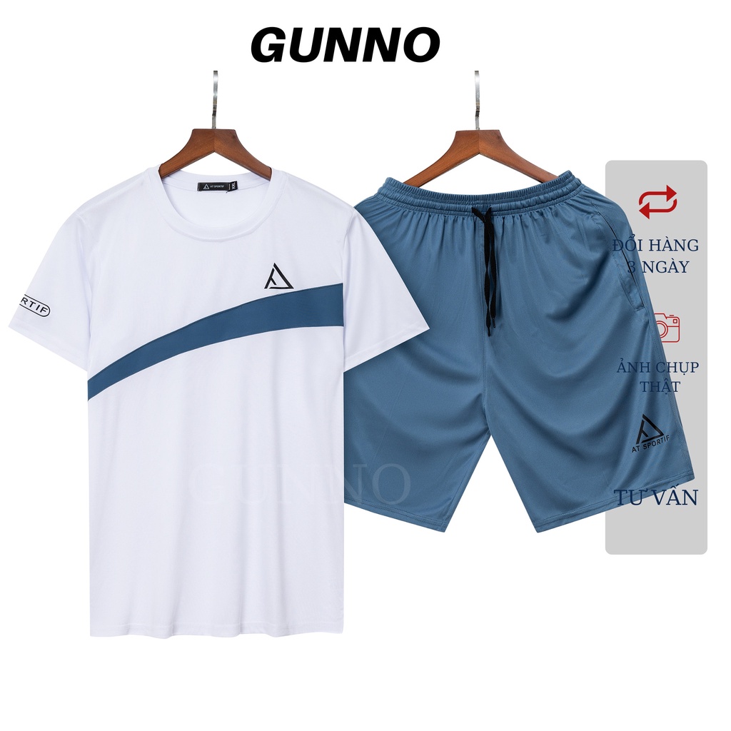 Bộ Thể Thao Nam phối ngang GUNNO vải thun lạnh thoáng mát co giãn năng động thời trang