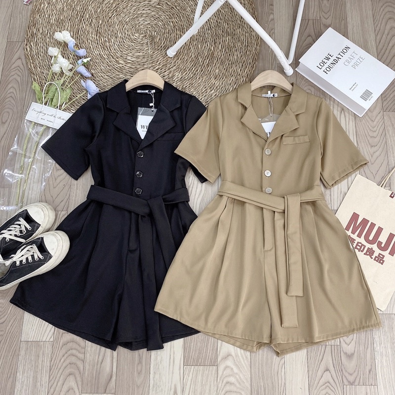 JUMPSUITS CỔ VEST ĐAI EO 2 MÀU