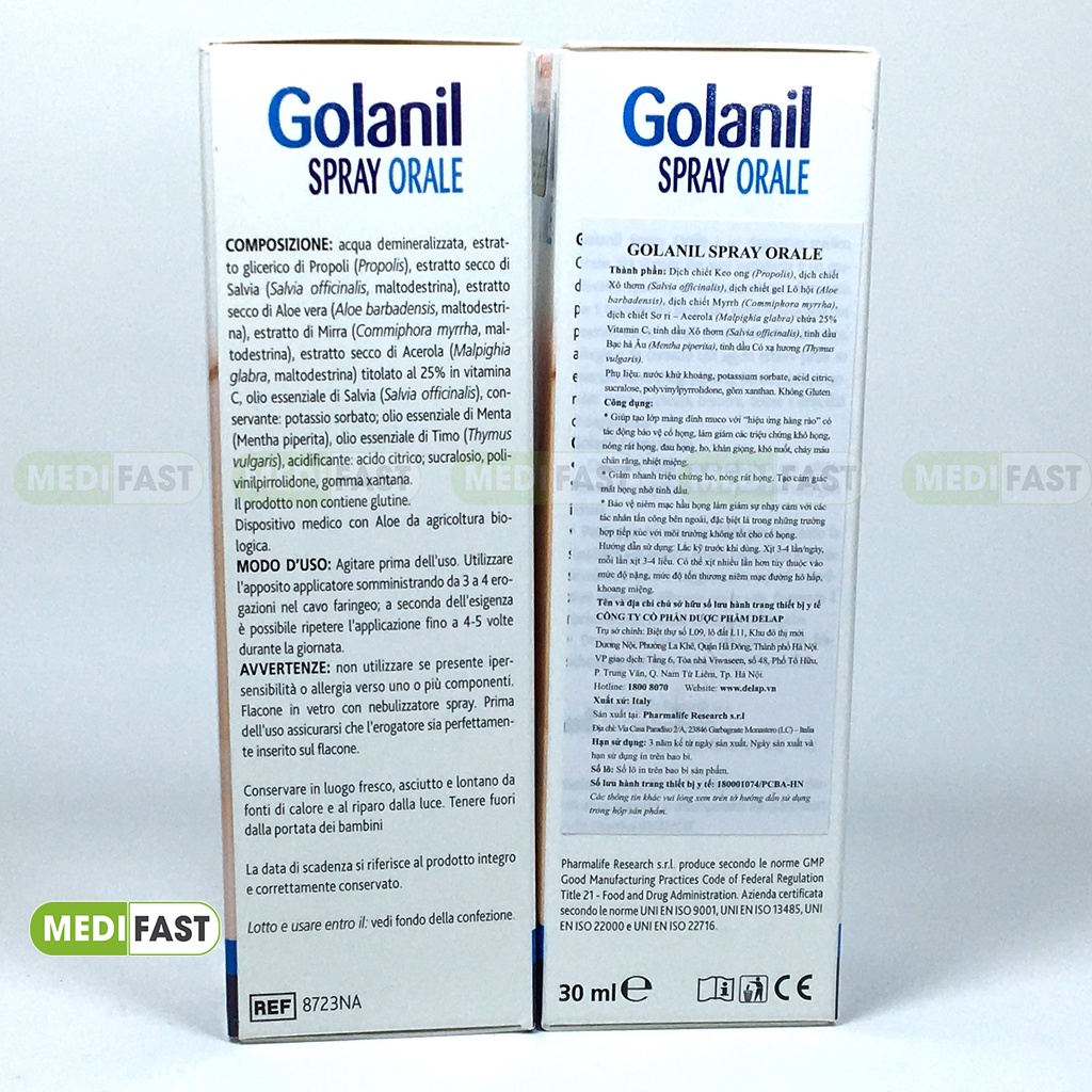 Xịt họng giảm ho đau họng Golanil Spray chai 30ml giảm khô nóng rát đau họng cho người lớn thành phần thảo mộc