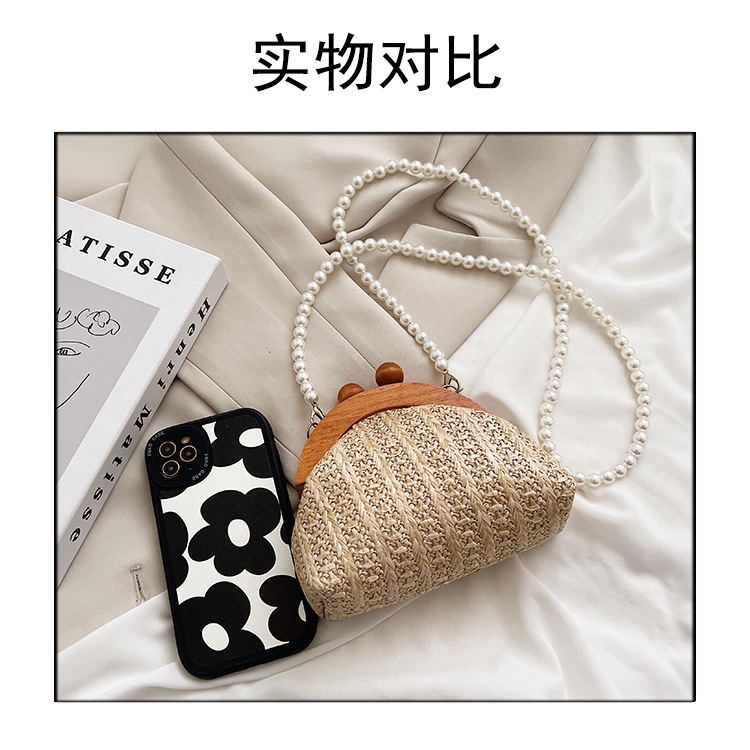 Túi cói JASMIN NOIR Hình Vỏ Sò Đính Ngọc Trai Xinh Xắn Cho Nữ