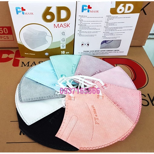 Hộp 10 cái Khẩu Trang 6D PT Mask 5 lớp Cao Cấp Phương Tuyến hàng chính hãng