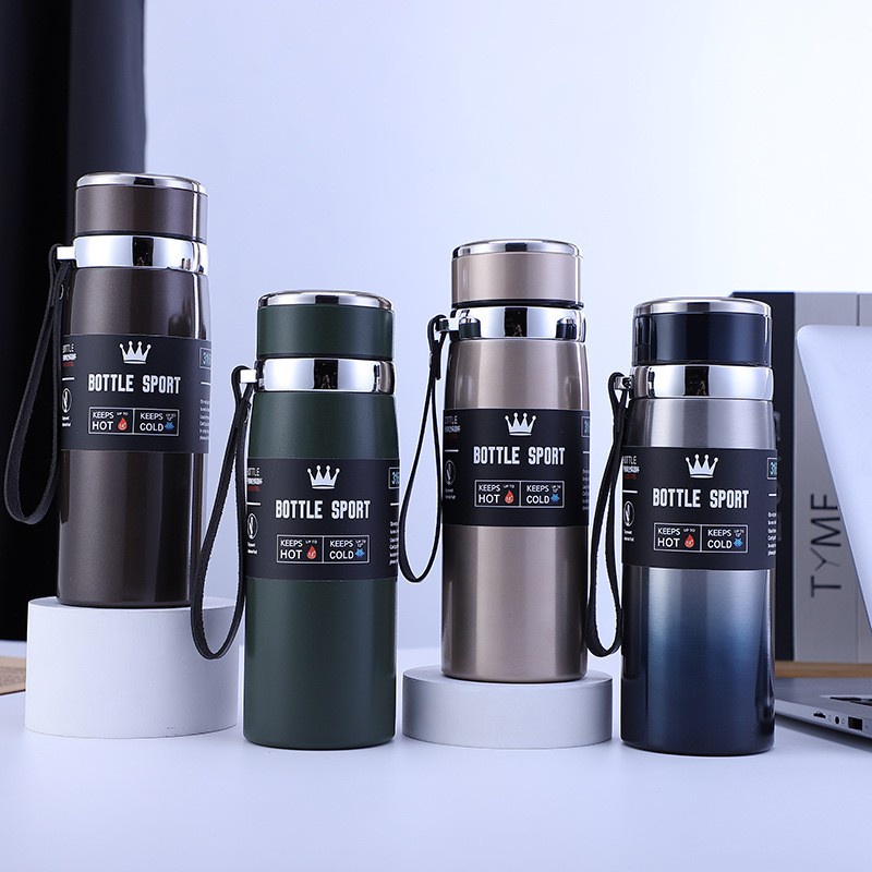 Bình Nước Thể Thao Giữ Nhiệt Sporty Vaccum Dung Tích 1000ML Chất Liệu Inox Cao Cấp Có Dây Đeo Tay