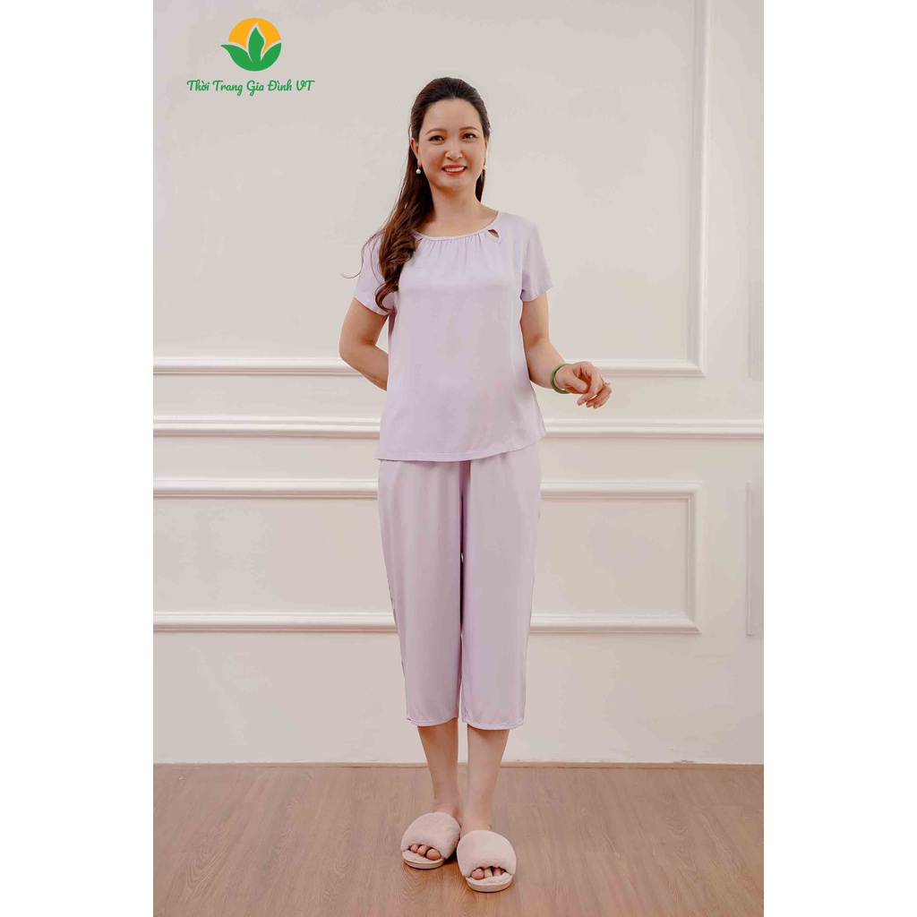Quần áo mặc nhà trung niên mùa hè Việt Thắng, quần lửng, áo cộc tay, chất lanh - B26.2110