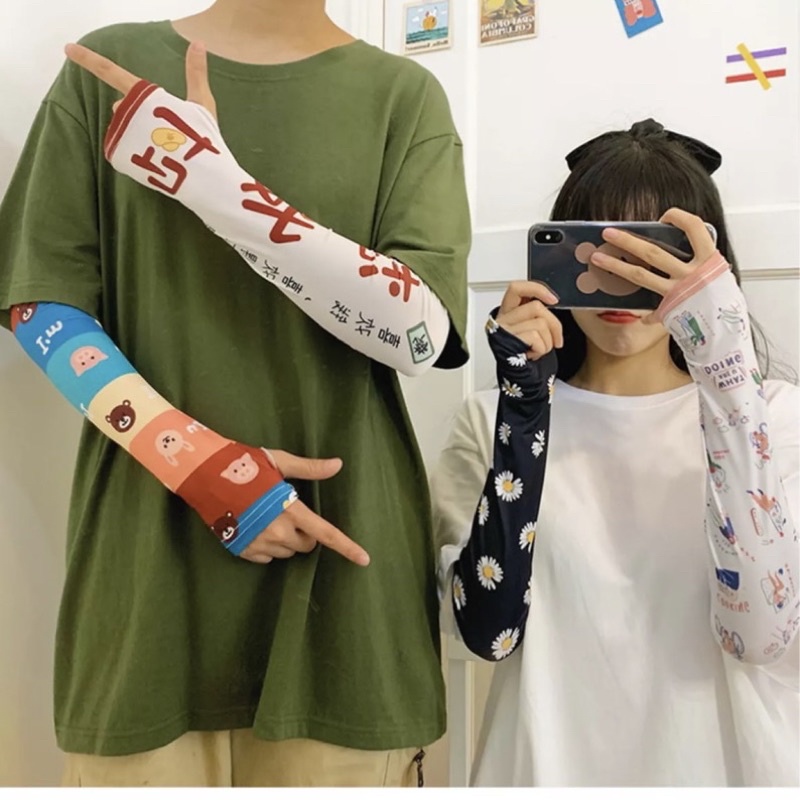 Găng Tay Chống Nắng Xỏ Ngón Hoạt Hình Phong Cách Hàn Quốc Dễ Thương Độc Lạ Bao Tay Chống Tia UV Thời Trang Azzin Store