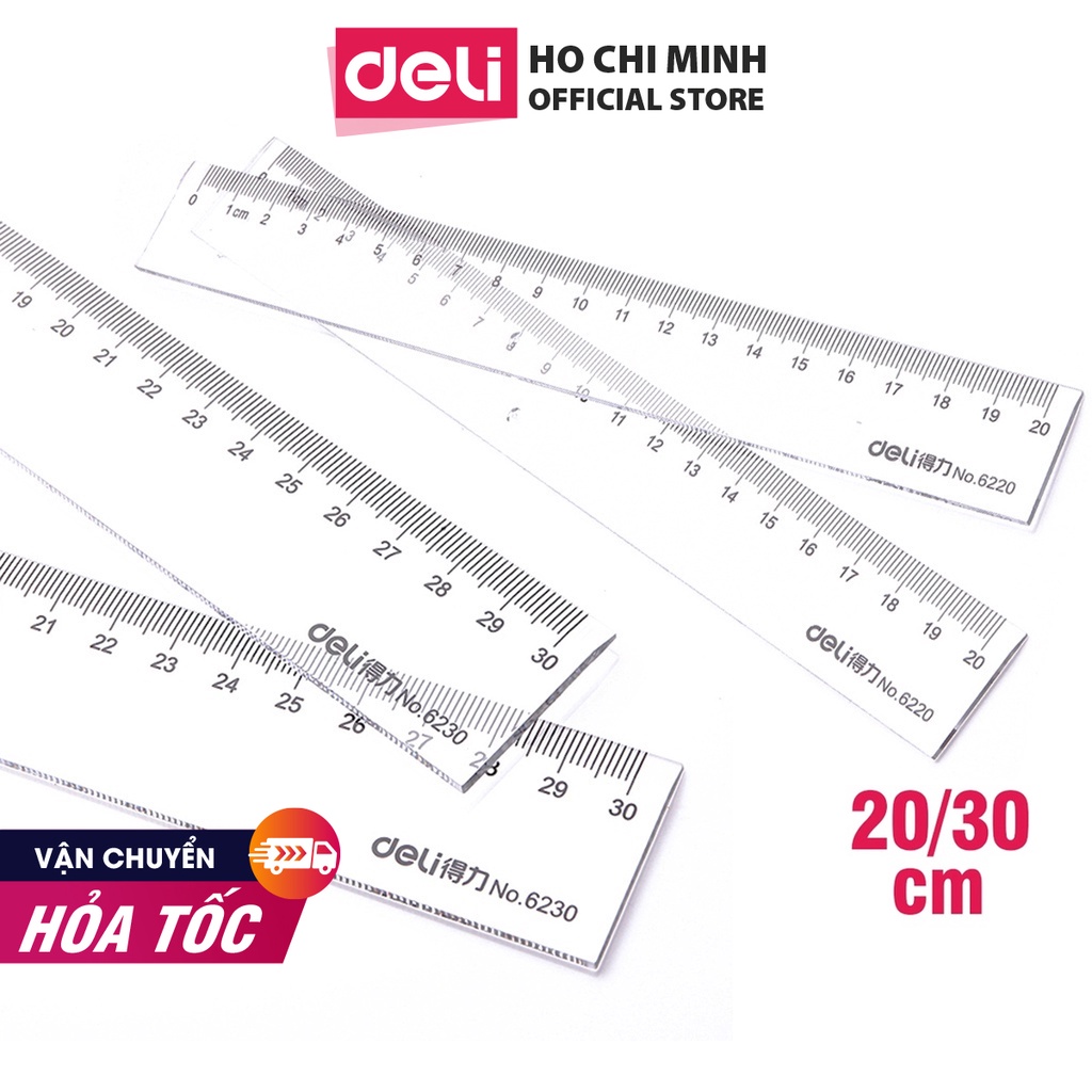 [Mã LIFEDELI20K5 giảm 20K đơn 0Đ] Thước kẻ Deli trong suốt - 20/30cm - 1 chiếc - E6220/ E6230