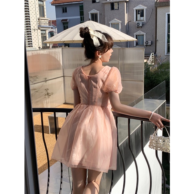 Đầm dáng xòe phối nơ tay ngắn mini Emilyshop