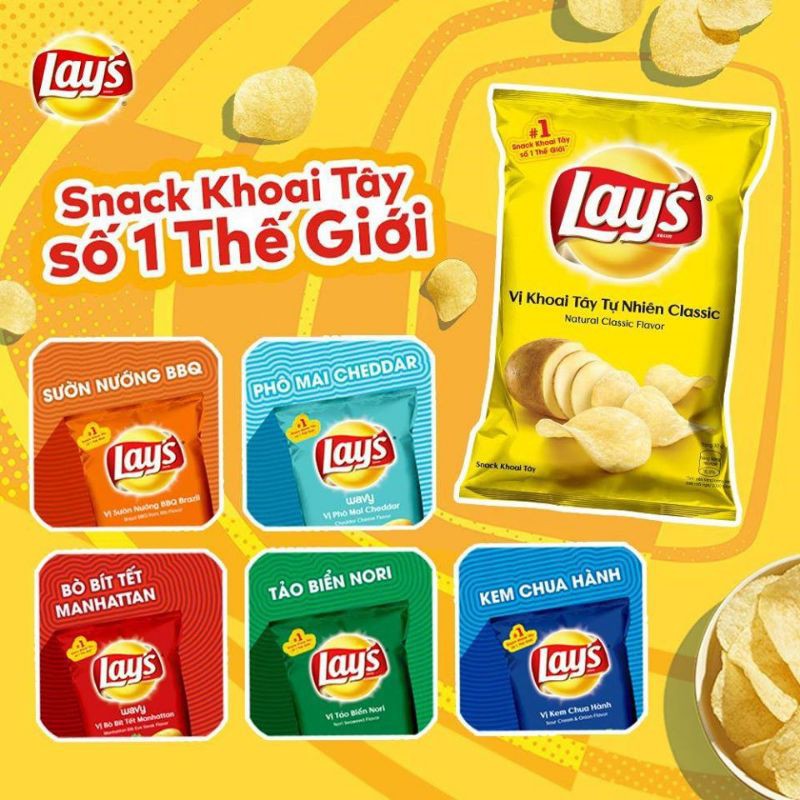 Snack khoai tây Lays 7 hương vị gói +20% (38g)