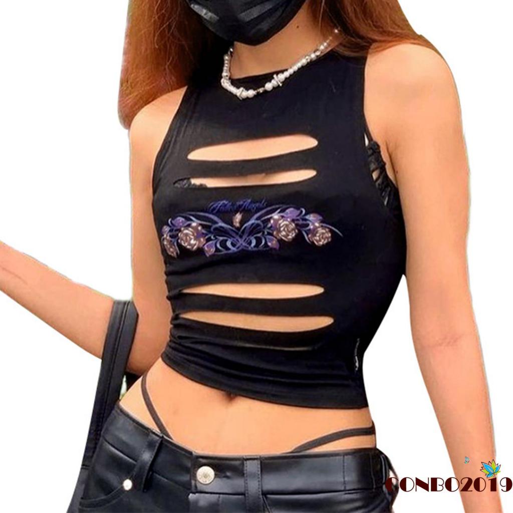 Áo Croptop Sát Nách Cổ Tròn In Họa Tiết Hoa Hồng Thời Trang Cho Nữ