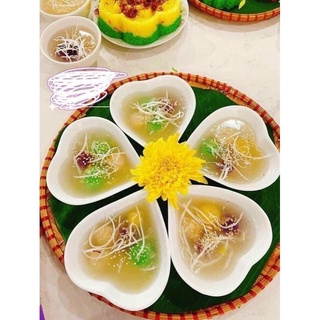 Bộ đĩa hình trái tim 5 cánh hàng gốm sứ bát tràng cao cấp