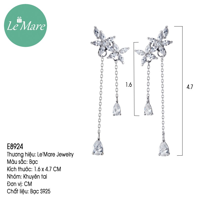 [Mã WAFAM22 hoàn 15% tối đa 50k xu đơn 150k] Khuyên tai bạc thời trang thả hoa đá E8924 - Le'mare Jewelry