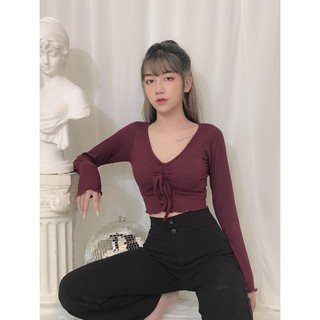 Áo cổ tim rút ngực tay dài