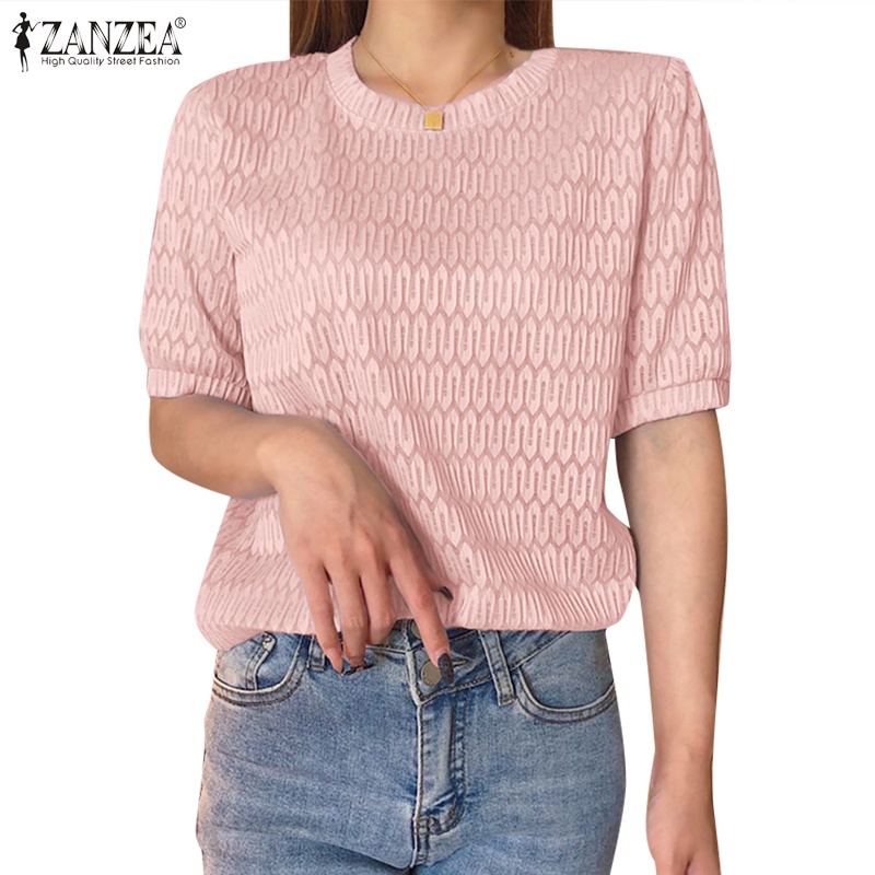 Zanzea Áo Kiểu Tay Phồng Ngắn Cổ Tròn Thời Trang Cho Nữ