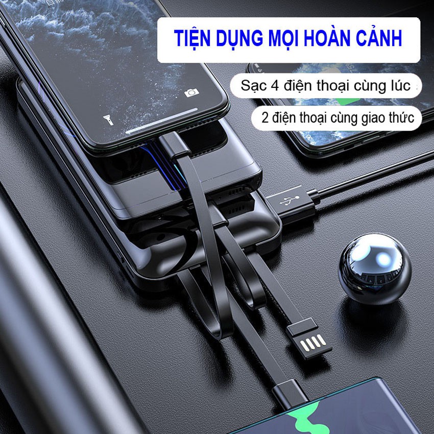 [HÀNG CHÍNH HÃNG] PIN SẠC DỰ PHÒNG 4 ĐẦU Izzylife chuẩn 10000mAh, 2 đầu vào và 4 đầu ra, sạc cực nhanh, màn hình led