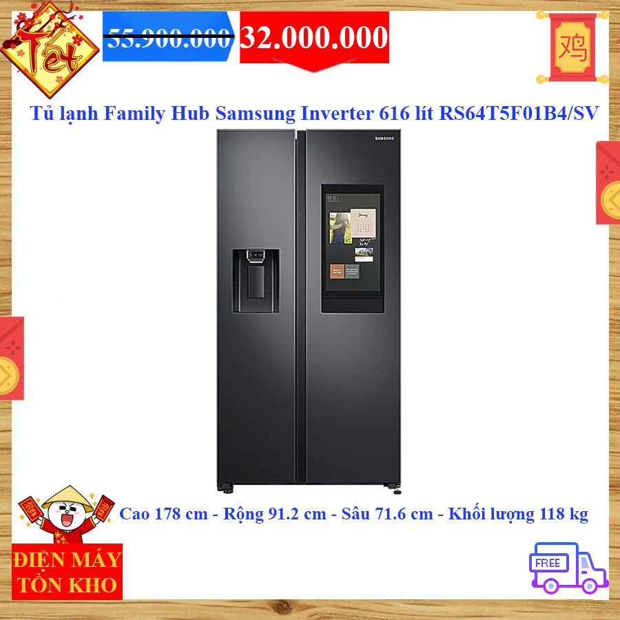 Tủ lạnh Family Hub Samsung Inverter 616 lít RS64T5F01B4/SV