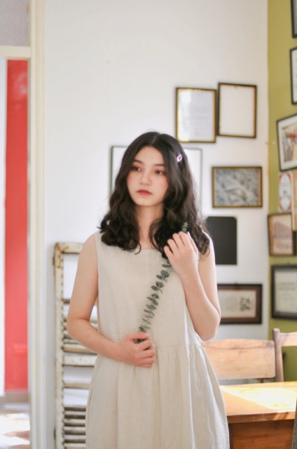 LINEN DRESS - đầm thêu lá